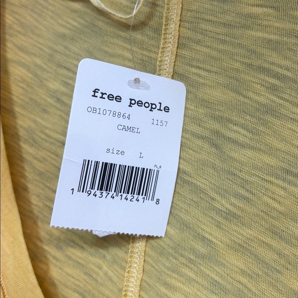 Free People Yellow Long Sleeve V-Neck raw hem open sides cotton blend shirt L - Picture 2 of 11